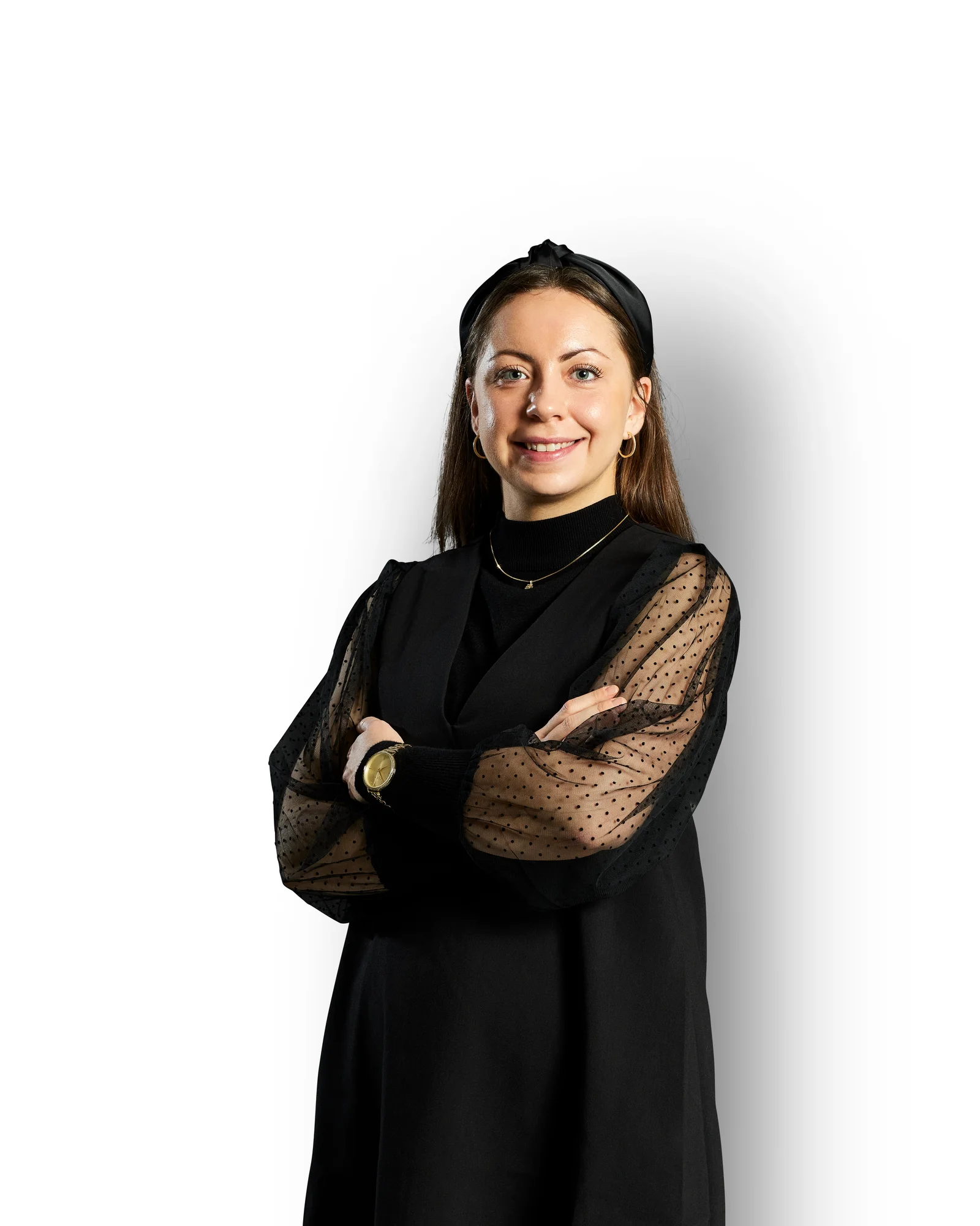 Fashion model portrait after background removal with hair and alpha masking