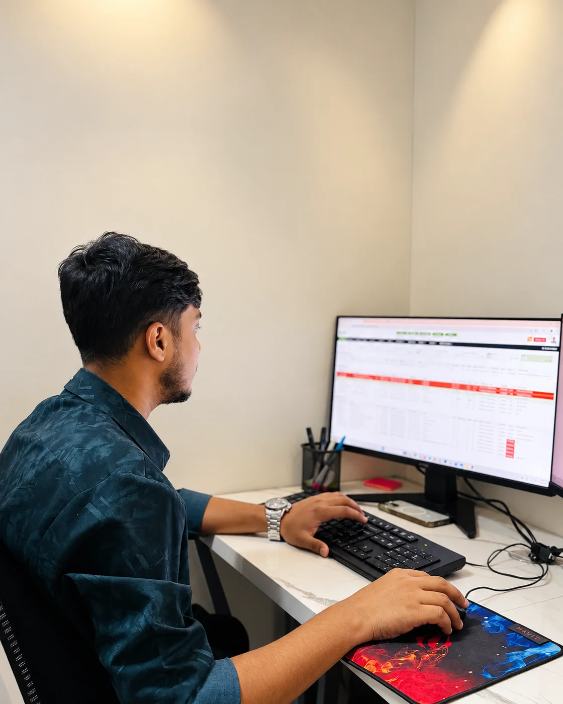 Studio Click House team member working at a studio computer
