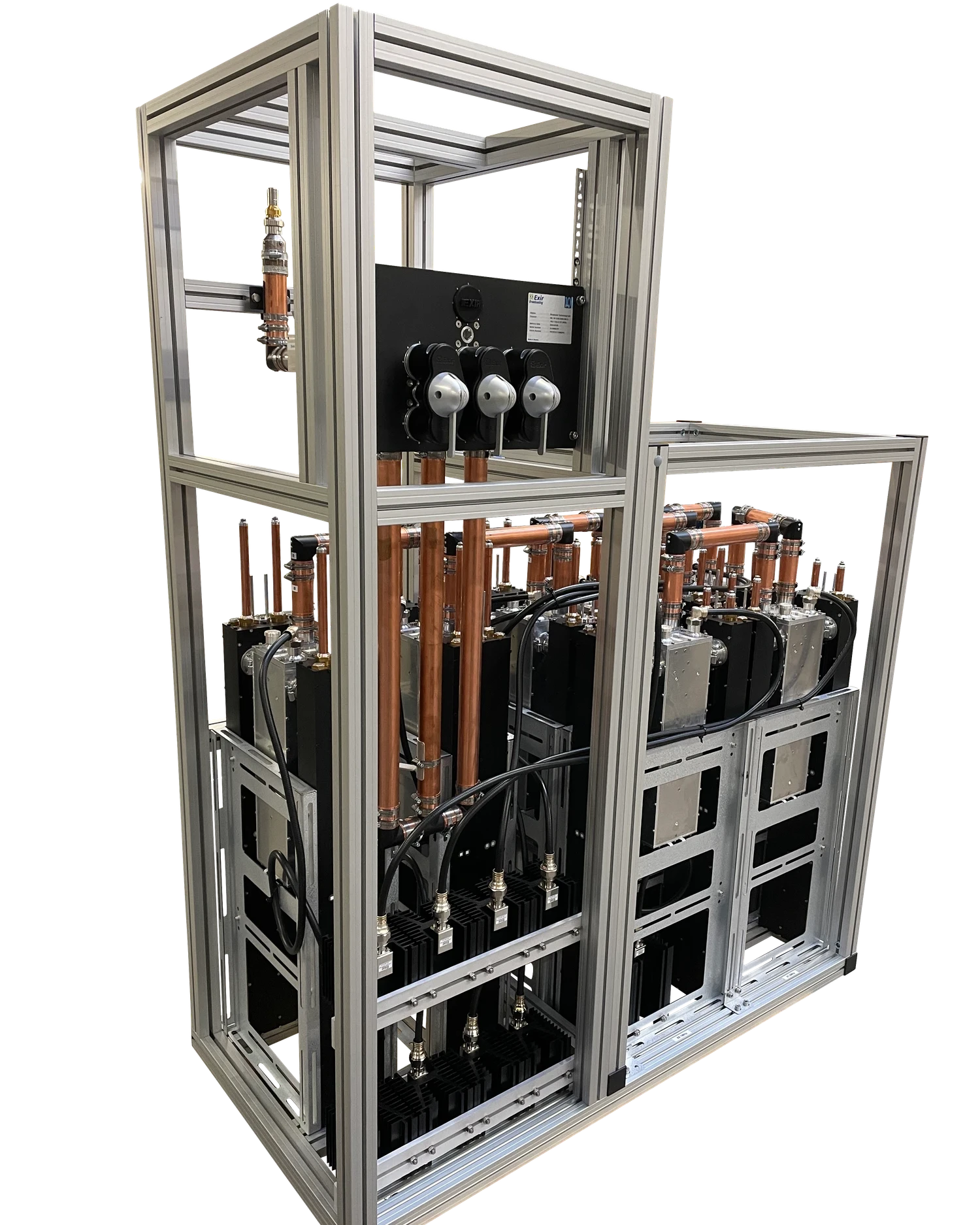 Finished industrial machinery server rack cutout with complex vector path isolating all pipes, frames, and components