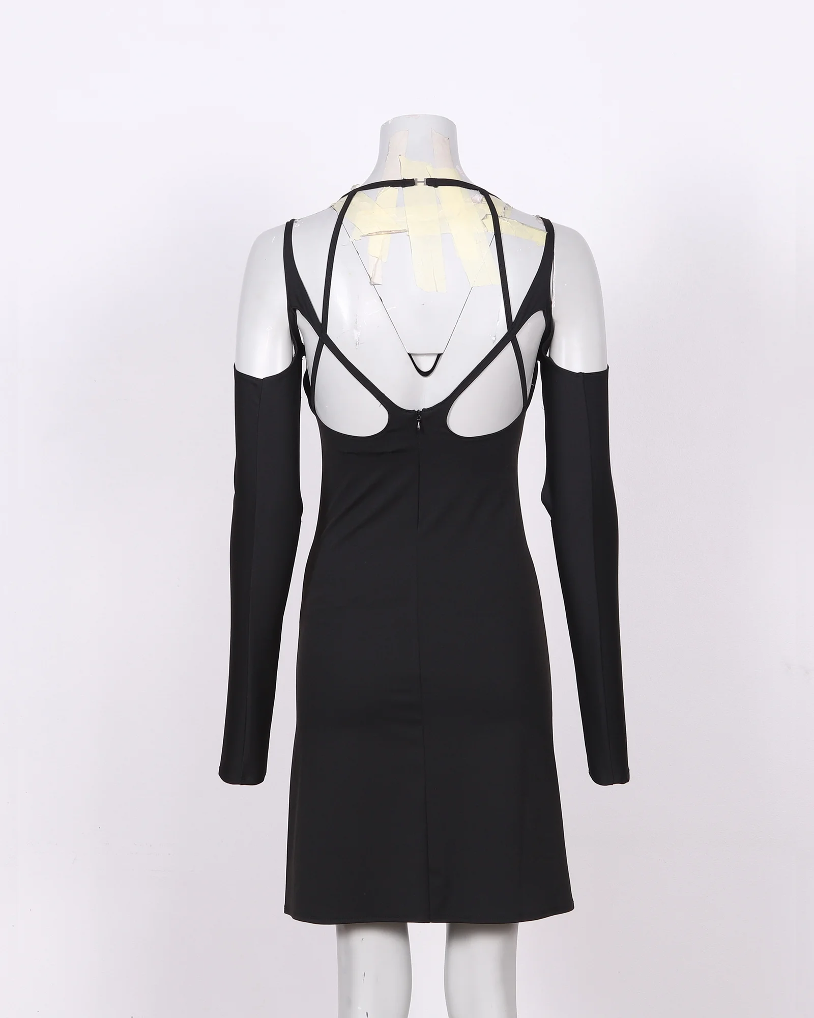 Apparel jacket photographed on physical mannequin before symmetry shaping and ghost composite
