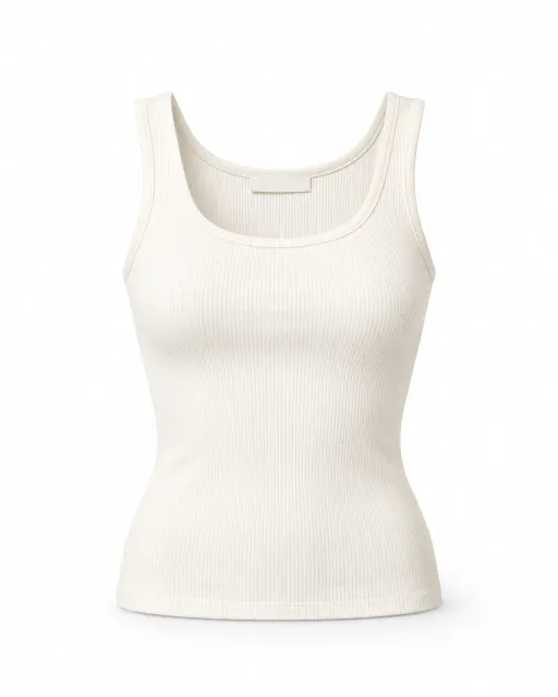 Ribbed white scoop-neck tank top studio packshot