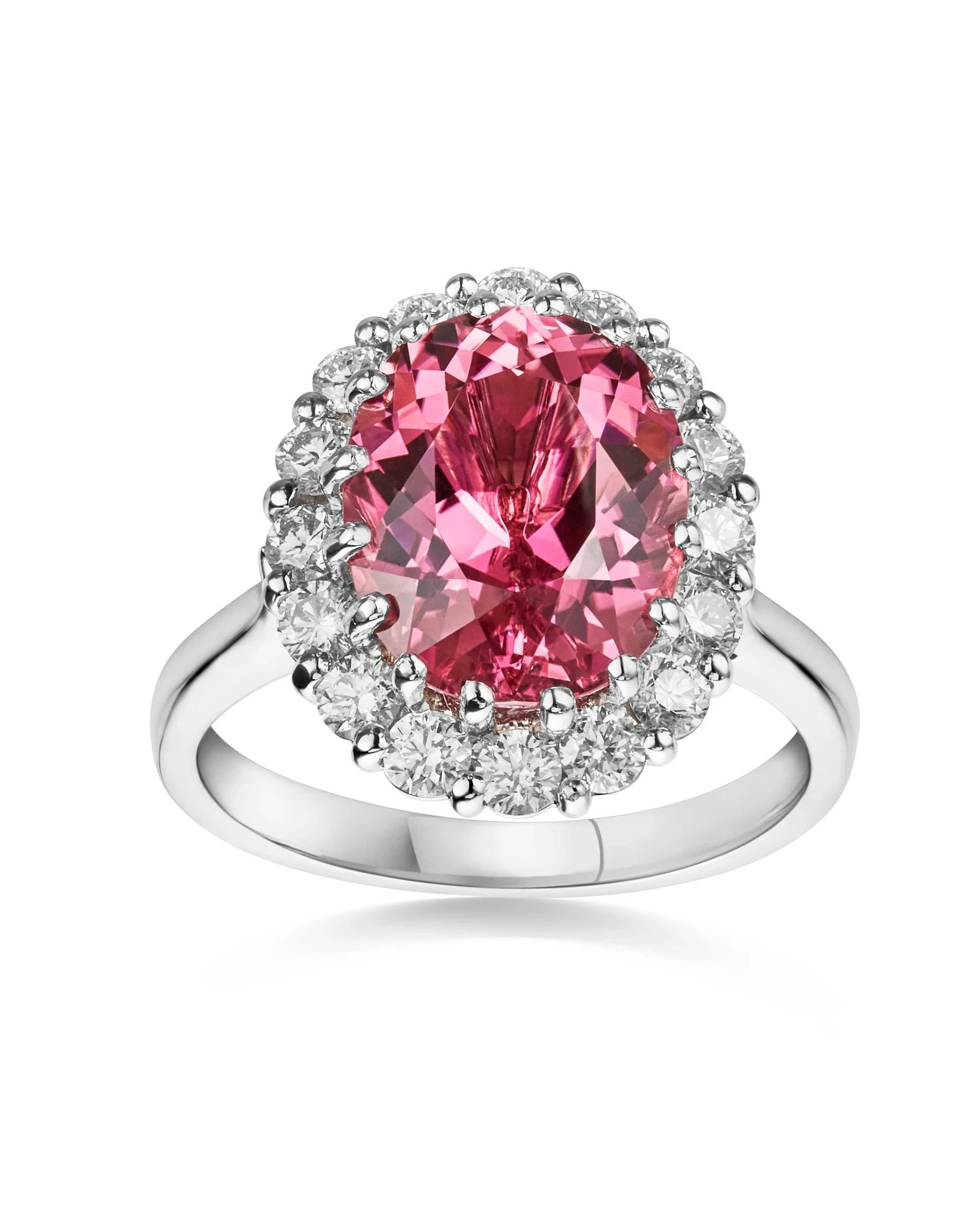 Pink sapphire halo ring after high-end jewelry retouching
