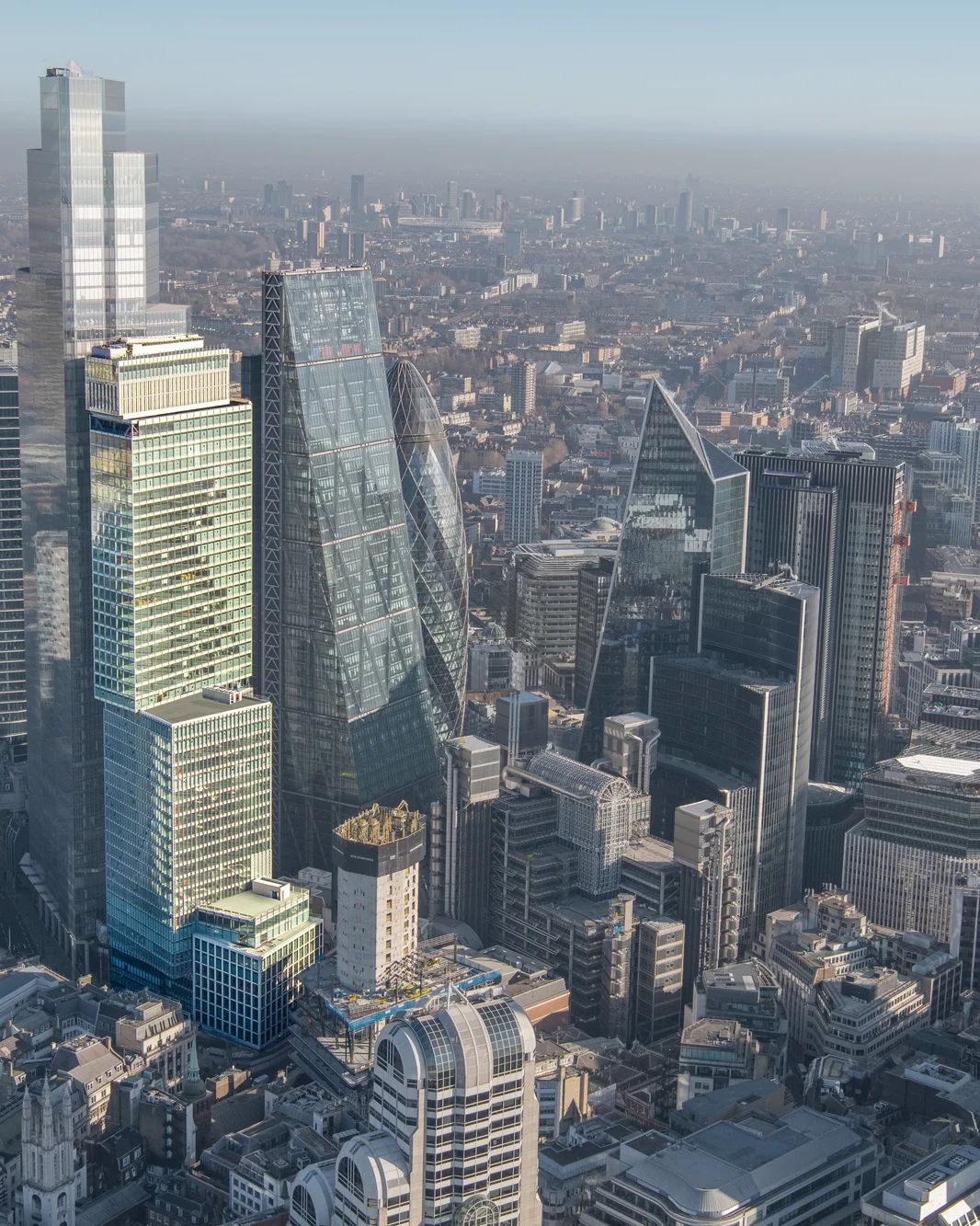 London cityscape aerial photography after perspective color grading and architectural retouching